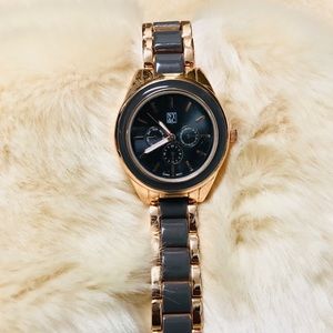 Gray and rose gold watch